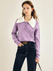OLrain欧芮儿法式紫色翻领毛衣女秋冬2022年新款宽松撞色针织上衣 商品缩略图1