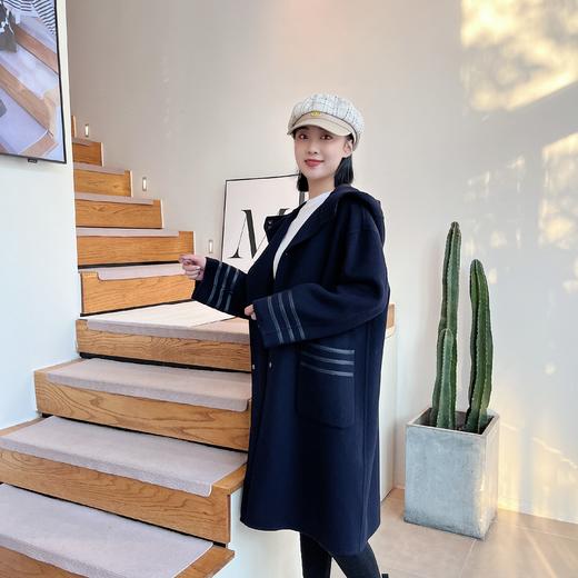 休闲连帽中长款减龄双面羊绒大衣 商品图2