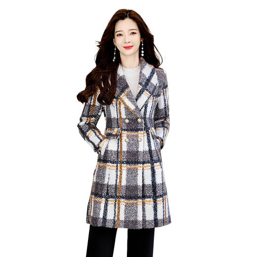 英伦风毛呢外套，秋冬季新款小众设计撞色温柔风格纹呢子大衣HR-WX55219 商品图4