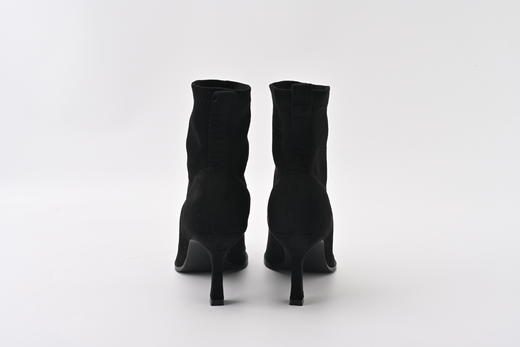 芭芭拉方头细跟绒面黑色短靴 商品图1