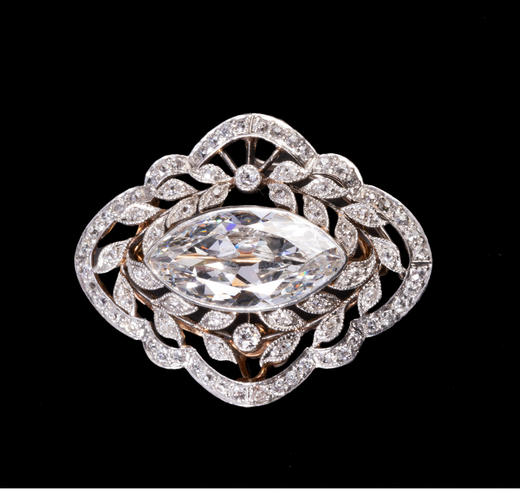 独角鹿西洋古董欧洲黄金底铂金镶嵌钻石天然珍珠吊坠花环造型胸针 商品图2