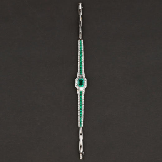 独角鹿西洋古董珠宝首饰欧洲铂金镶嵌钻石哥伦比亚祖母绿手链手镯 商品图4