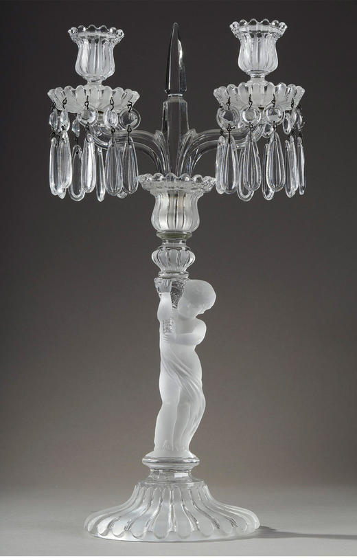 独角鹿西洋古董巴卡拉出品ENFANT童年款小天使浮雕灯轴水晶烛台 商品图4