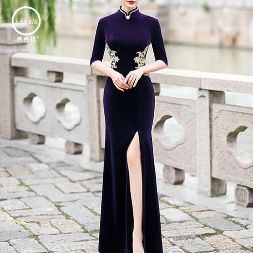 芭芭拉金丝绒优雅气质旗袍 商品图0