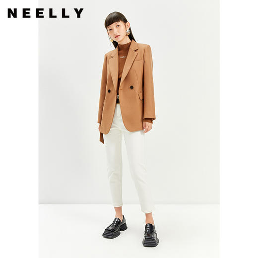 NEELLY纳俪2022年新款休闲白色西装外套女系带收腰气质外套职业装N22104W04561 商品图3