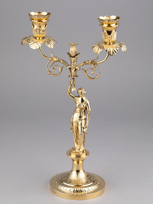 独角鹿西洋古董英国乔治三世时期古典女神银鎏金精雕烛台一对 商品图4