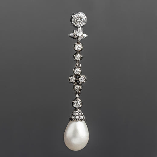 独角鹿西洋古董欧洲白金镶嵌水滴形天然海水野生珍珠耳坠耳环一对 商品图2