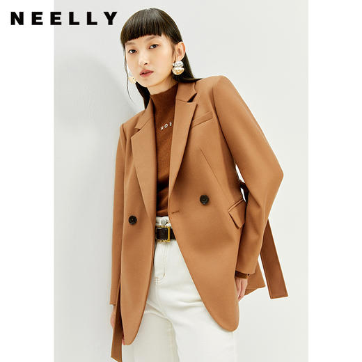 NEELLY纳俪2022年新款休闲白色西装外套女系带收腰气质外套职业装N22104W04561 商品图4