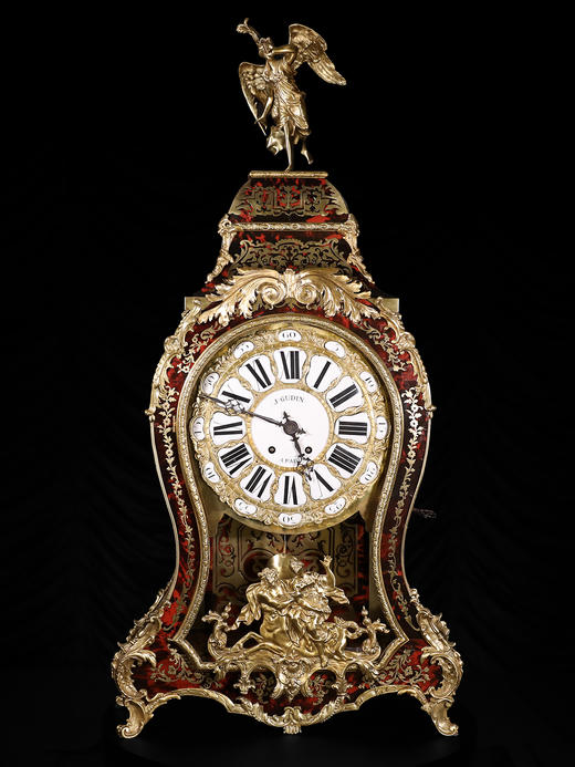 独角鹿西洋古董1880年代法国铜鎏金饰布勒镶嵌工艺大型挂钟古董钟 商品图0