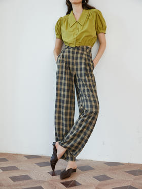 HeyDress高腰复古阔腿裤女秋冬格子裤裤直筒休闲裤宽松显瘦裤子