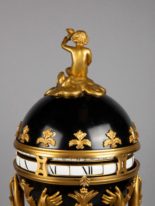 独角鹿西洋古董白色大理石铜鎏金美惠三女神托举水平旋转球形座钟 商品图4