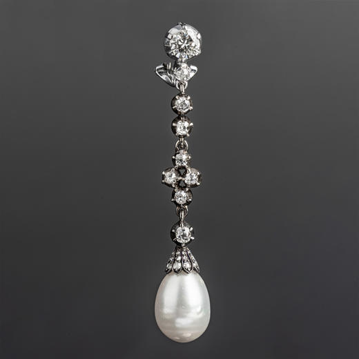 独角鹿西洋古董欧洲白金镶嵌水滴形天然海水野生珍珠耳坠耳环一对 商品图1