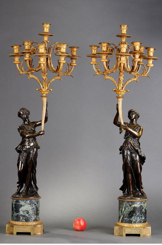 独角鹿西洋古董路易十六风古典女神青铜雕塑大理石底座铜鎏金烛台 商品图1