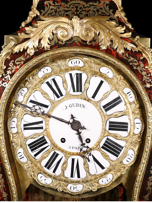 独角鹿西洋古董1880年代法国铜鎏金饰布勒镶嵌工艺大型挂钟古董钟 商品图4