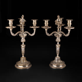 独角鹿西洋古董摆件法国路易⼗六⻛格四枝单枝可变换镀银烛台一对