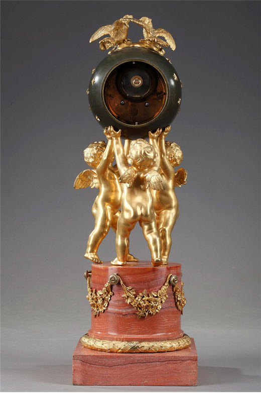 独角鹿西洋古董摆件法国青铜及铜鎏金小天使托举天球造型座钟 商品图3