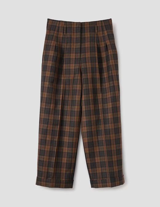 Margaret Howell  烟草棕格纹dormeuil双褶直筒裤 商品图6