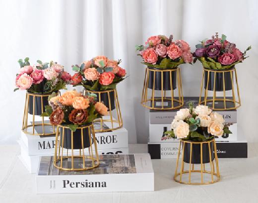 咋咔仿真花TMZ96047高金架黑盆 露莲玫瑰粉色 商品图0