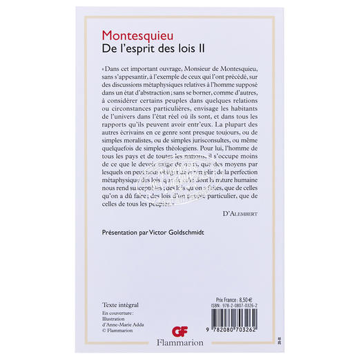【中商原版】孟德斯鸠 论法的精神下 法文原版政治理论书 De l esprit des lois Montesquieu 商品图1