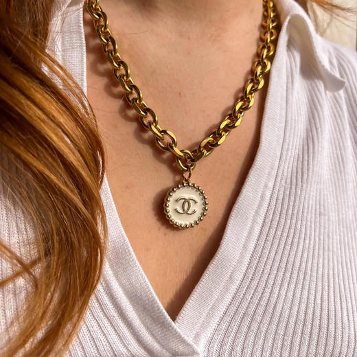 订购6周到｜Gigi Paris-Chanel-白色 中古纽扣 粗链 项链［法国设计师］ 商品图3