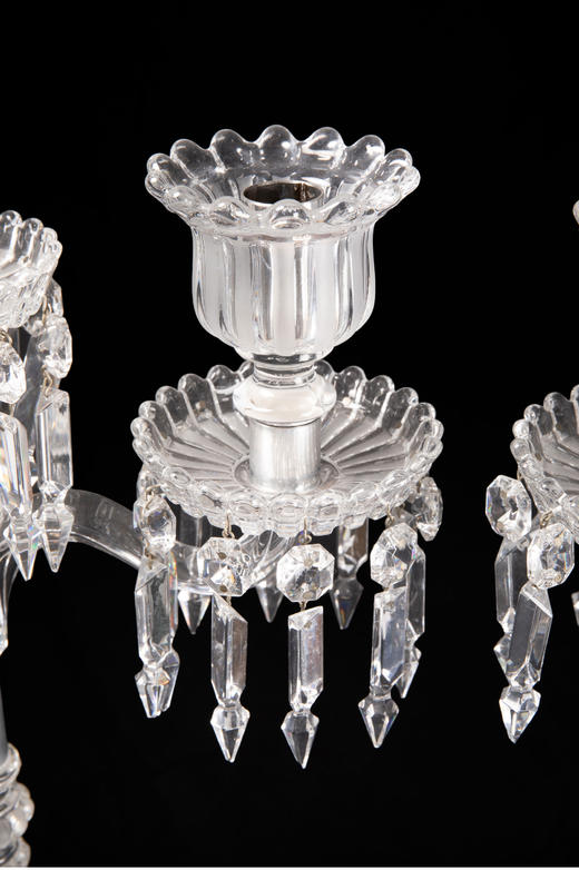 独角鹿西洋古董摆件法国著名水晶工坊巴卡拉童年款两枝头烛台一对 商品图4