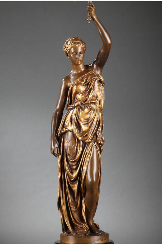 独角鹿西洋古董法国Barbedienne工坊大理石底座青铜雕塑烛台一对 商品图3