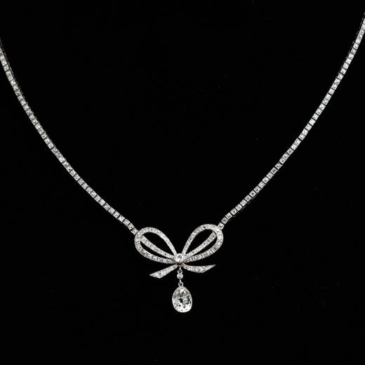 独角鹿西洋古董珠宝首饰英国美好时代风格铂金镶嵌钻石项链 商品图4