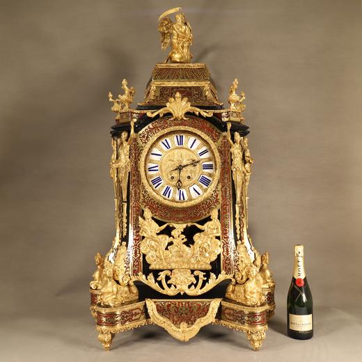 独角鹿西洋古董1880年代法国铜鎏金布勒镶嵌工艺大型古董挂钟座钟 商品图1