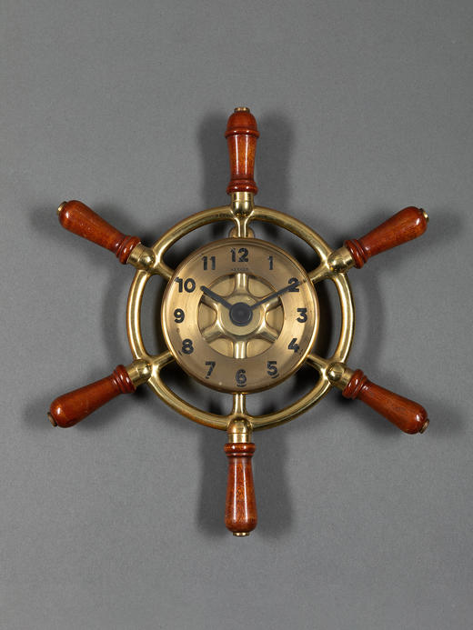独角鹿西洋古董法国品牌出品船舵造型黄铜鎏金挂钟晴雨表一对 商品图2