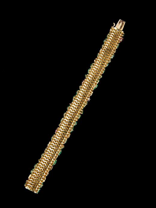 独角鹿西洋古董珠宝水果锦囊风18K黄金镶嵌祖母绿红宝石钻石手镯 商品图4