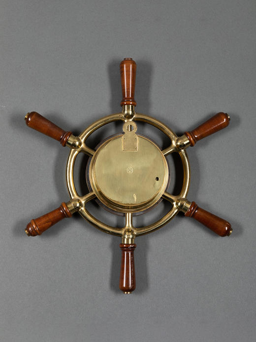 独角鹿西洋古董法国品牌出品船舵造型黄铜鎏金挂钟晴雨表一对 商品图3