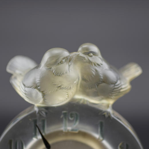 独角鹿西洋古董1931年法国莱俪RENE LALIQUE出品小鸟水晶座钟 商品图3