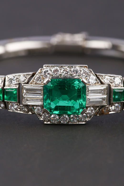 独角鹿西洋古董珠宝首饰欧洲铂金镶嵌钻石哥伦比亚祖母绿手链手镯 商品图3