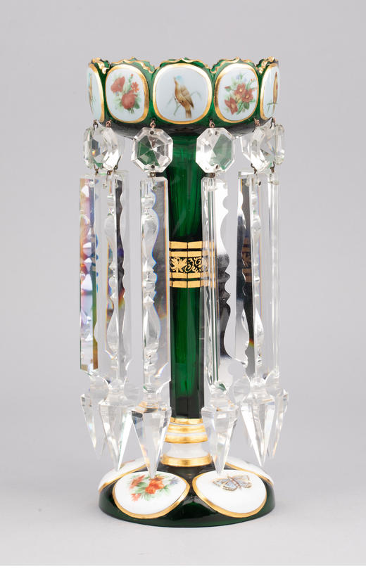 独角鹿西洋古董波西米亚花鸟主题彩绘描金菠萝樽水晶流苏烛台一对 商品图3