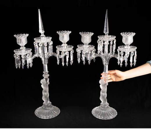 独角鹿西洋古董摆件法国著名水晶工坊巴卡拉童年款两枝头烛台一对 商品图1