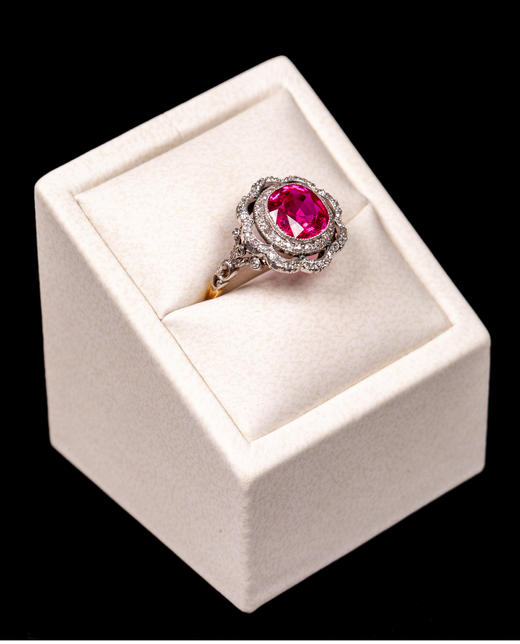 独角鹿西洋古董首饰女戒爱德华黄金铂金镶嵌缅甸红宝石钻石戒指 商品图4