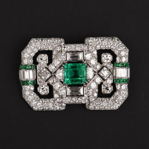 独角鹿西洋古董法国Mauboussin铂金镶嵌哥伦比亚祖母绿钻石胸针 商品图4