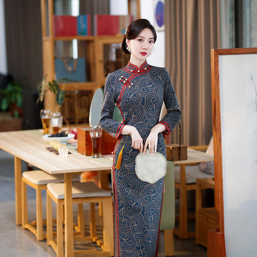 新款改良，复古修身显瘦祥云羊绒长款旗袍连衣裙礼服女GT-0771 商品图2