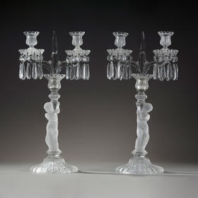 独角鹿西洋古董巴卡拉出品ENFANT童年款小天使浮雕灯轴水晶烛台