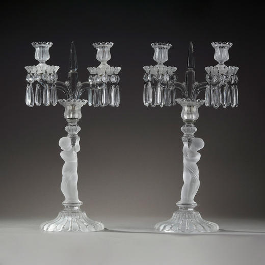 独角鹿西洋古董巴卡拉出品ENFANT童年款小天使浮雕灯轴水晶烛台 商品图0