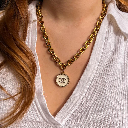 订购6周到｜Gigi Paris-Chanel-白色 中古纽扣 粗链 项链［法国设计师］ 商品图0