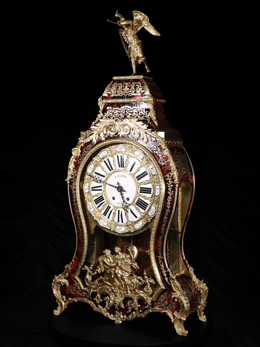 独角鹿西洋古董1880年代法国铜鎏金饰布勒镶嵌工艺大型挂钟古董钟 商品图2