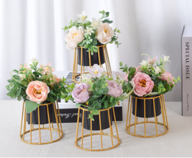 咋咔仿真花TMZ96054高金架黑盆 盛世牡丹橘粉色