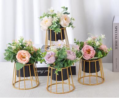 咋咔仿真花TMZ96052高金架黑盆 盛世牡丹白色 商品图0