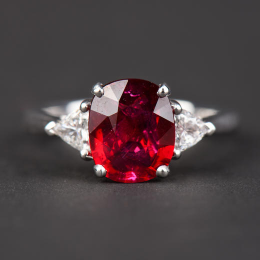 独角鹿西洋古董首饰珠宝欧洲18K白金镶嵌无烧红宝石钻石戒指 商品图0