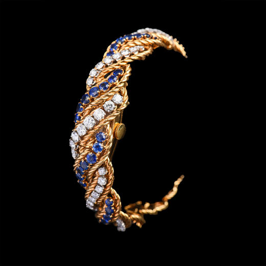 独角鹿西洋古董二手手表瑞士18K金镶嵌钻石蓝宝石高定腕表女表 商品图2