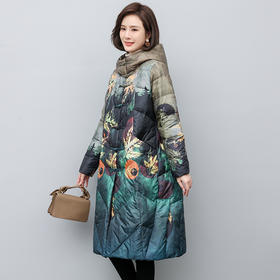 复古民族风，百搭大花时尚长款厚羽绒服HR-YIZX8321