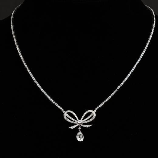 独角鹿西洋古董珠宝首饰英国美好时代风格铂金镶嵌钻石项链 商品图0