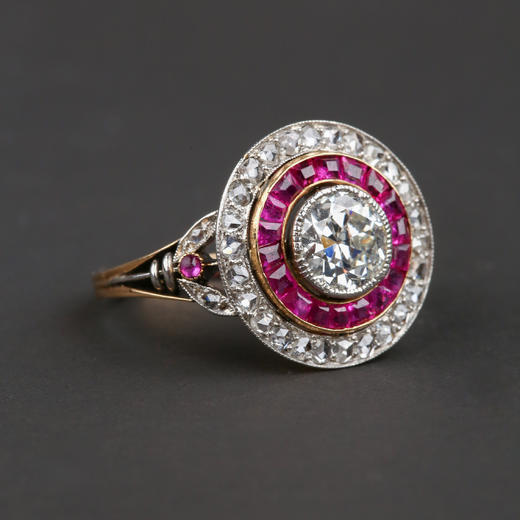 独角鹿西洋古董首饰珠宝欧洲黄金铂金镶嵌钻石红宝石戒指 商品图2