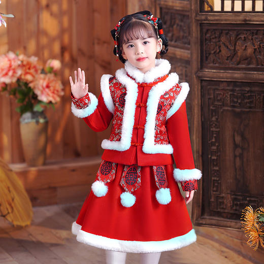 XWN-9833 儿童汉服2022新款冬款加绒套装女童汉服小女孩拜年服冬季唐装男童 商品图2